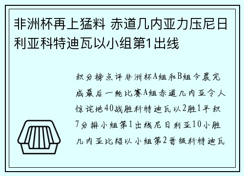 非洲杯再上猛料 赤道几内亚力压尼日利亚科特迪瓦以小组第1出线